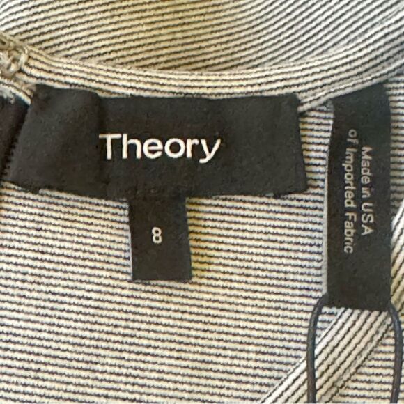 Theory New Size 8 Black White Stripe Cap Sleeve Ponte Essential Flare Mini Dress - Picture 5 of 8